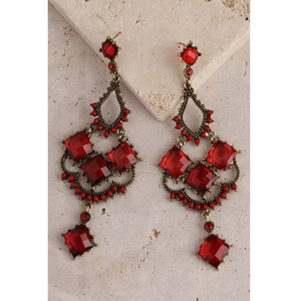 Chandelier Drop Gemstone Ornate Statement Earrings